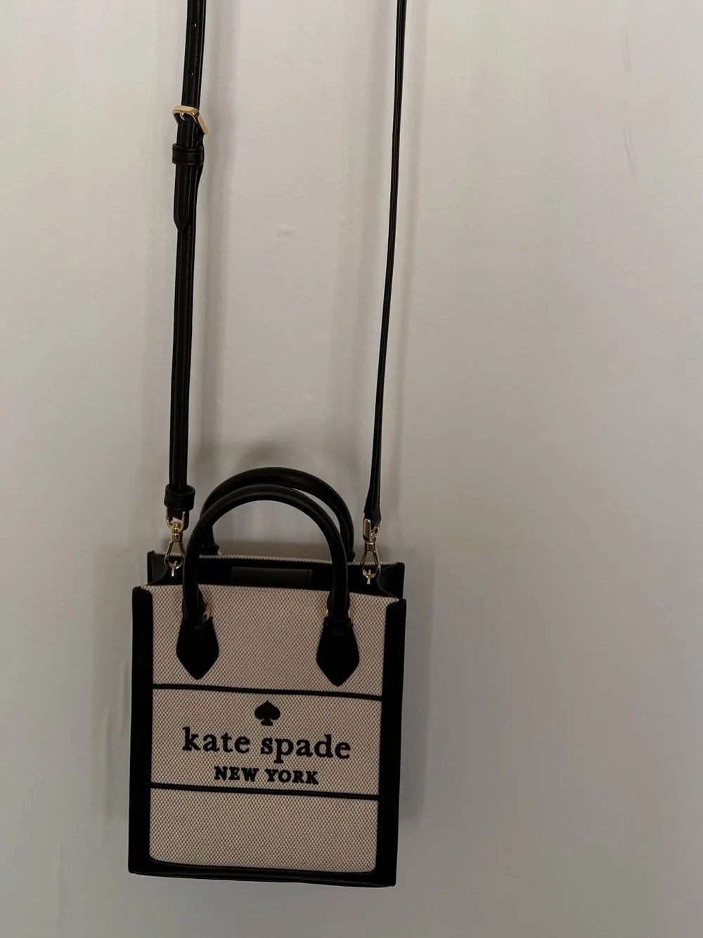 Kate Spade Ellie Canvas Black & Cream Mini Crossbody Tote Bag EUC